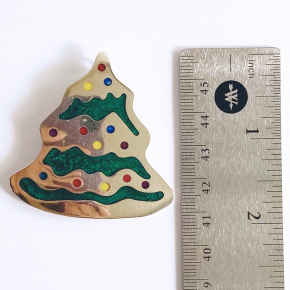 Christmas Tree Brooch/Pendant Alpaca Mexico Silver Enamel Vintage - Picture 3 of 6